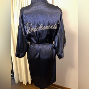 Silky Bridesmaid Robe, Navy Blue Size M